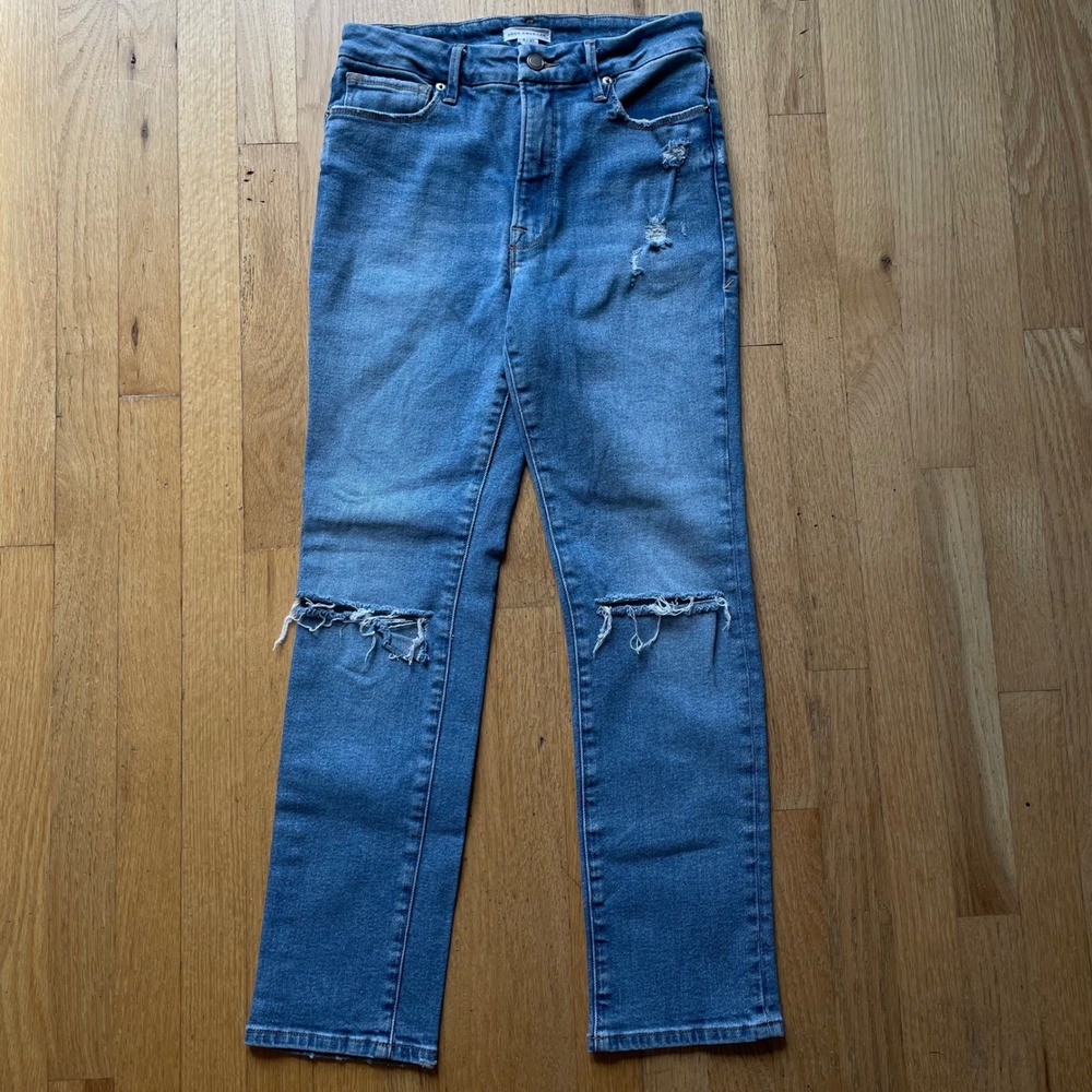 Good American Y2K High Rise Skinny Jeans Indie Ripped Light Wash Denim Size 4/27